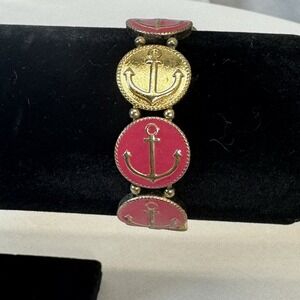 Pink & Gold Tone Anchor Stretch Bracelet